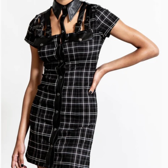 Killstar All Attitude Ash Tartan Plaid Cut Out Punk Dress XXL NWT - Picture 2 of 3